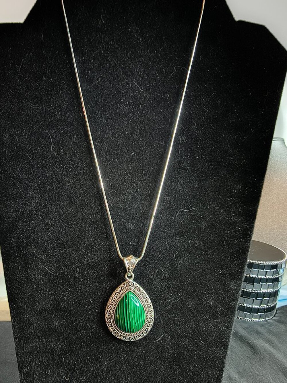 Silver Tone Faux Malachite Necklace